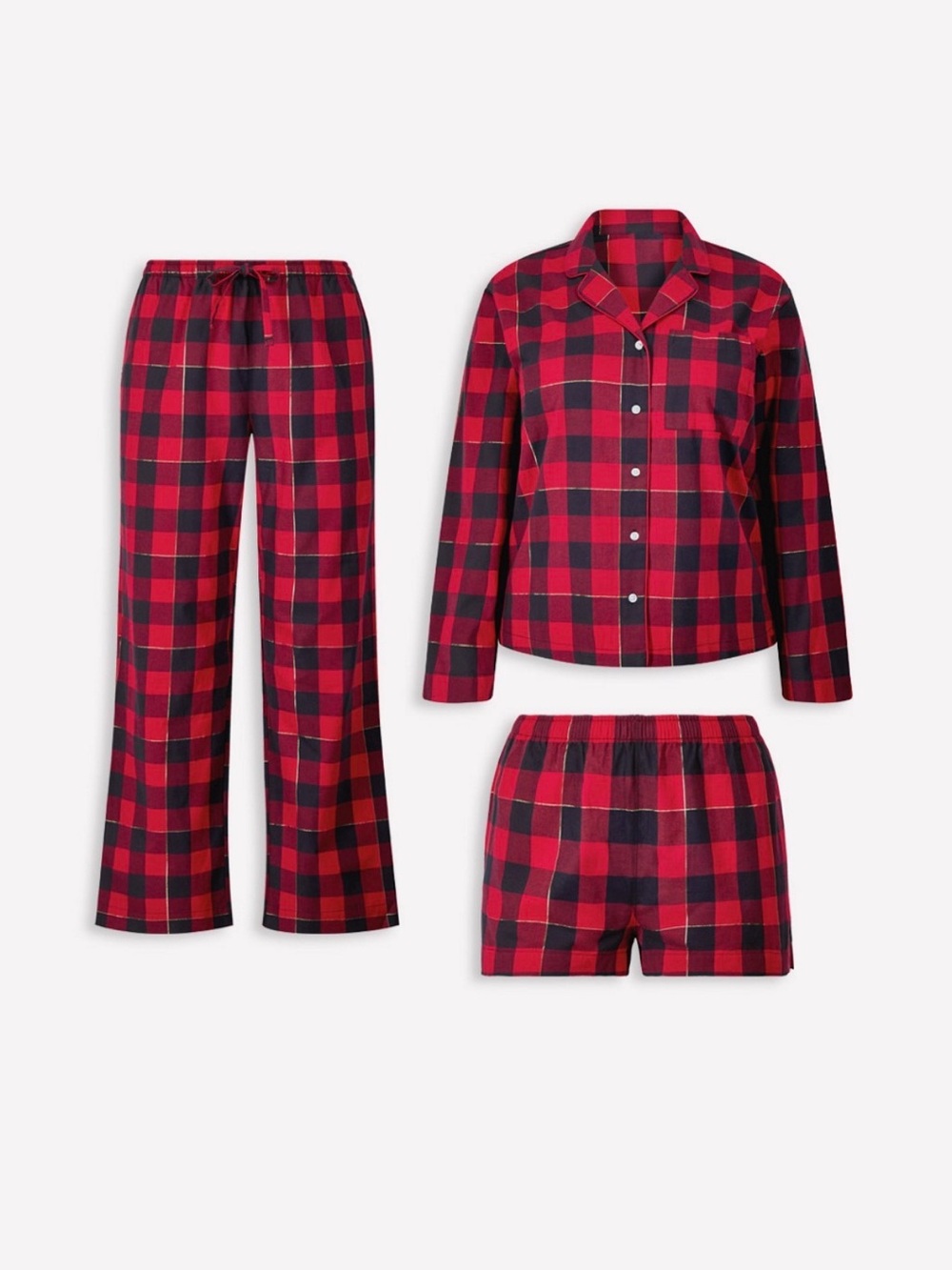 Fabletics Yitty Red and Black Holly Berry Buffalo Check Plaid Bundle - XL